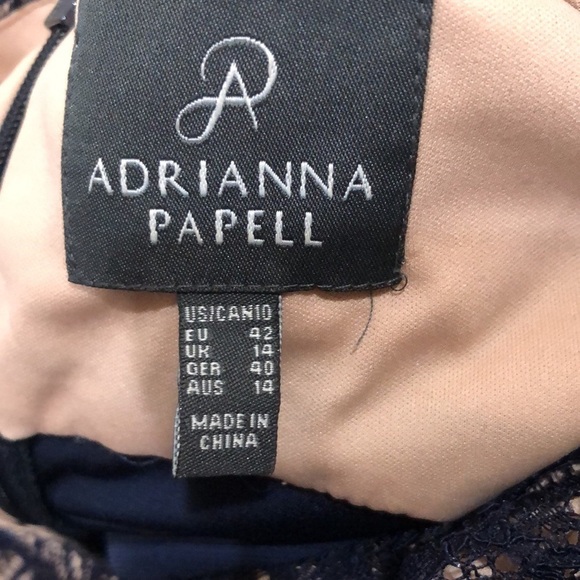 Adrianna Papell Dress Size US 10 Navy Blue Ribbed Floral Lace - Picture 6 of 10